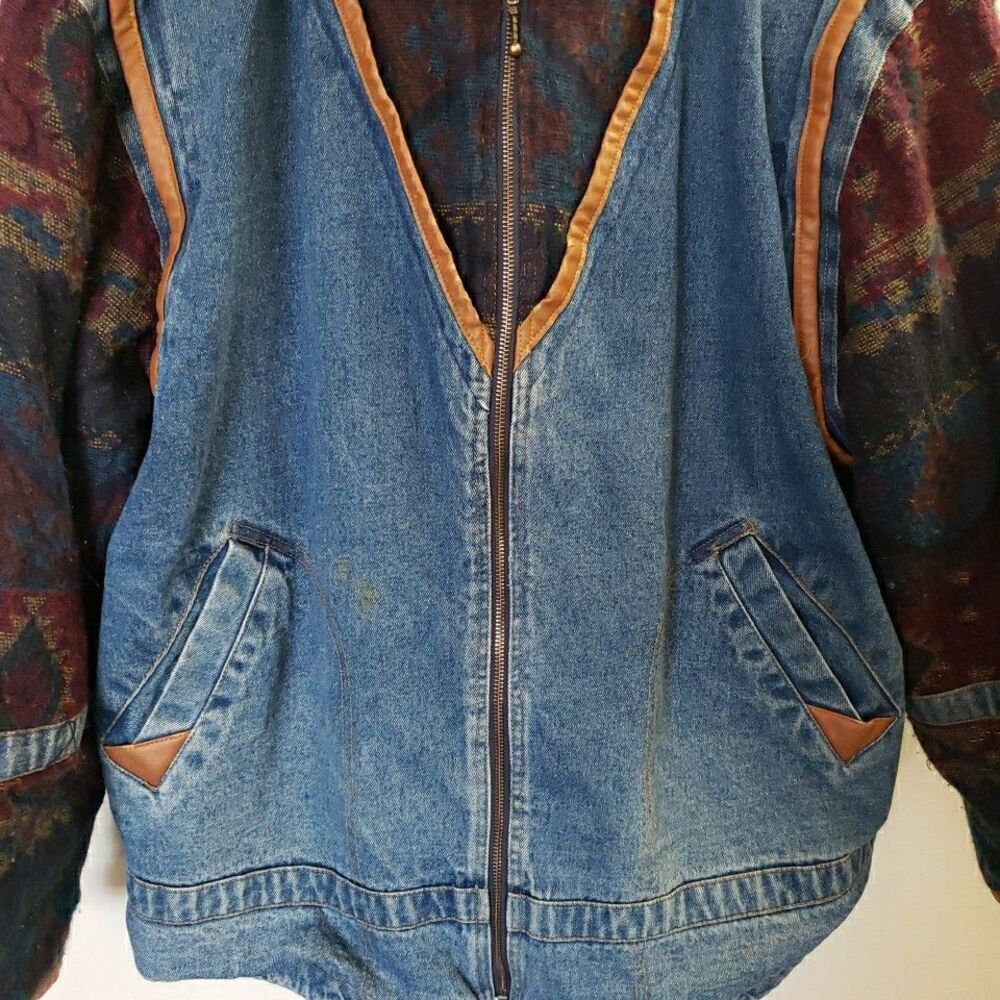 Vtg Outbrook Denim Western Aztec Jacket 90’s Size 20W Women's Chore Barn Coat - Picture 3 of 9